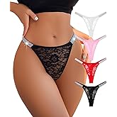 abandi Lace Thongs for Women, Rhinestones T Back G String Thong Underwear Sexy Low Waist See Through Panties