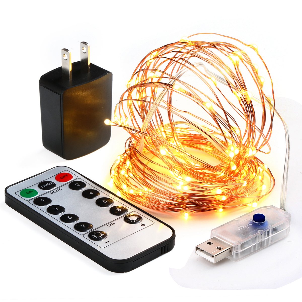 33 Ft Fairy Lights USB Plug In with Timer Remote Dimmable USB Plug in W