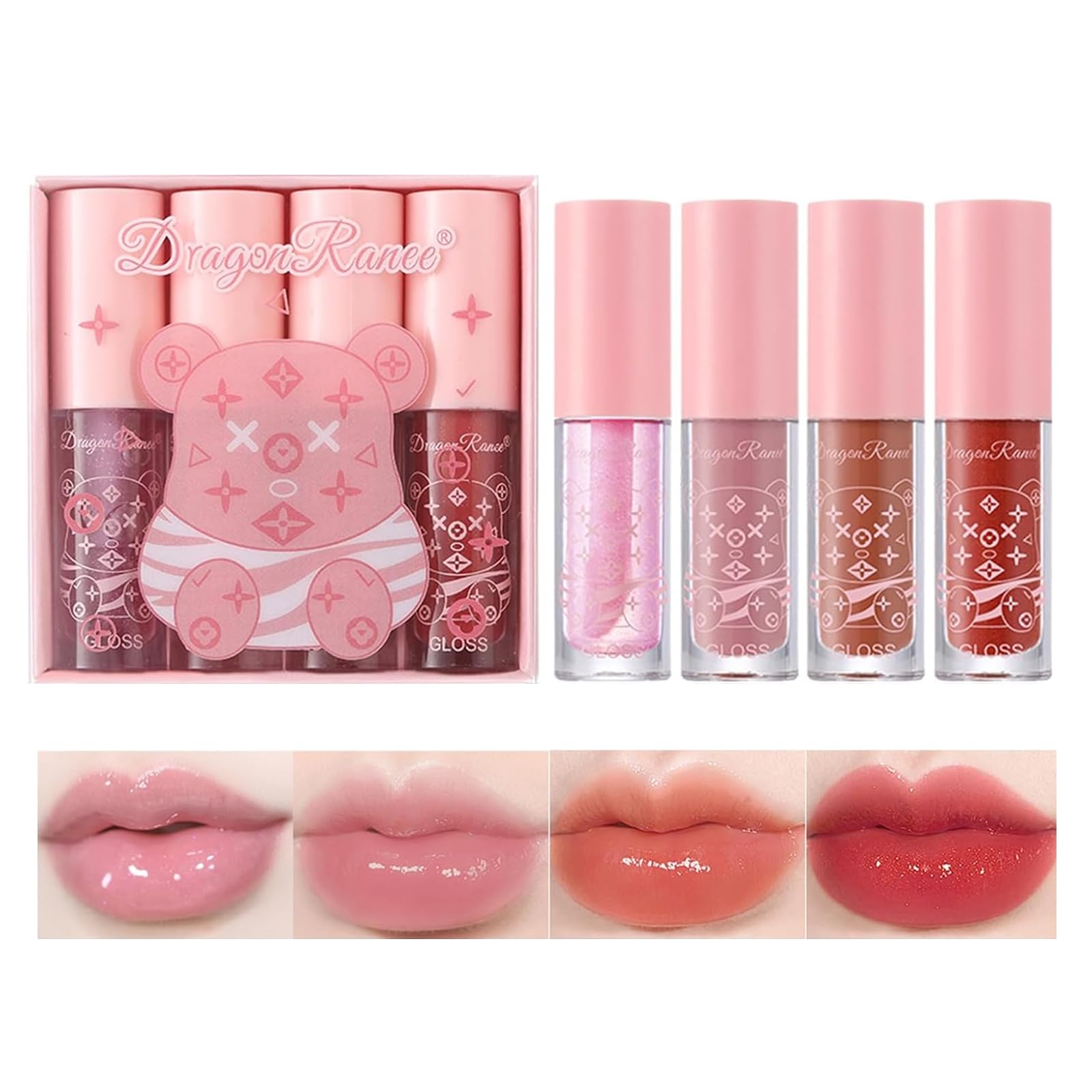 Leogony 4PCS Lipgloss Set, Lip Gloss Sets, Women Gifts Cute Lip Oil, Hydrating Non Sticky