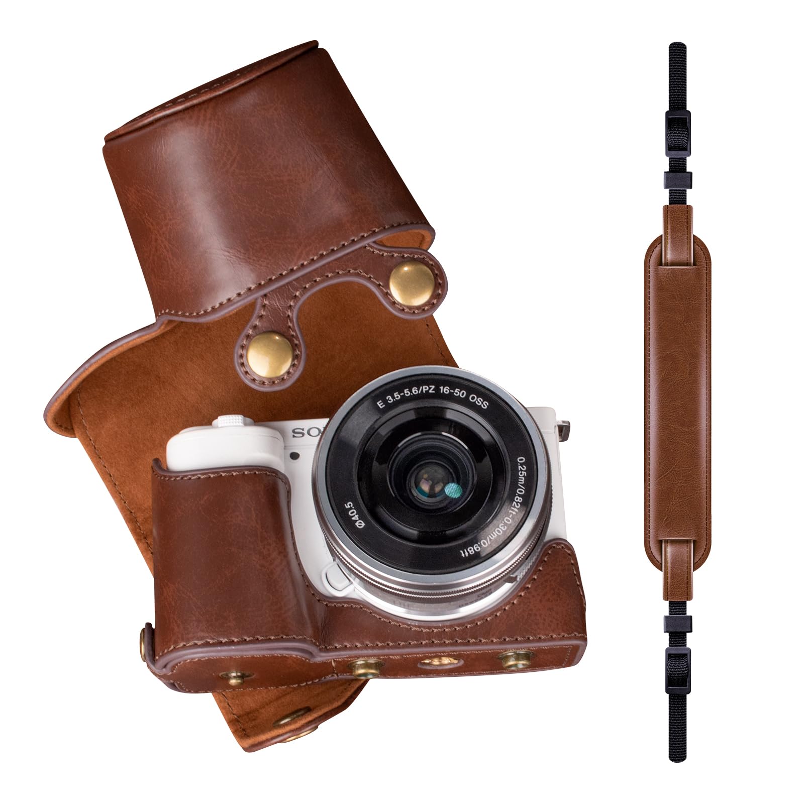 MUZIRI KINOKOO ZVE10 Case Comaptible for Sony ZV-E10 ZVE10 with 16-50mm Lens Camera, PU Leather Protective Case with Adjustable Shoulder Strap Carrying Case - Coffee