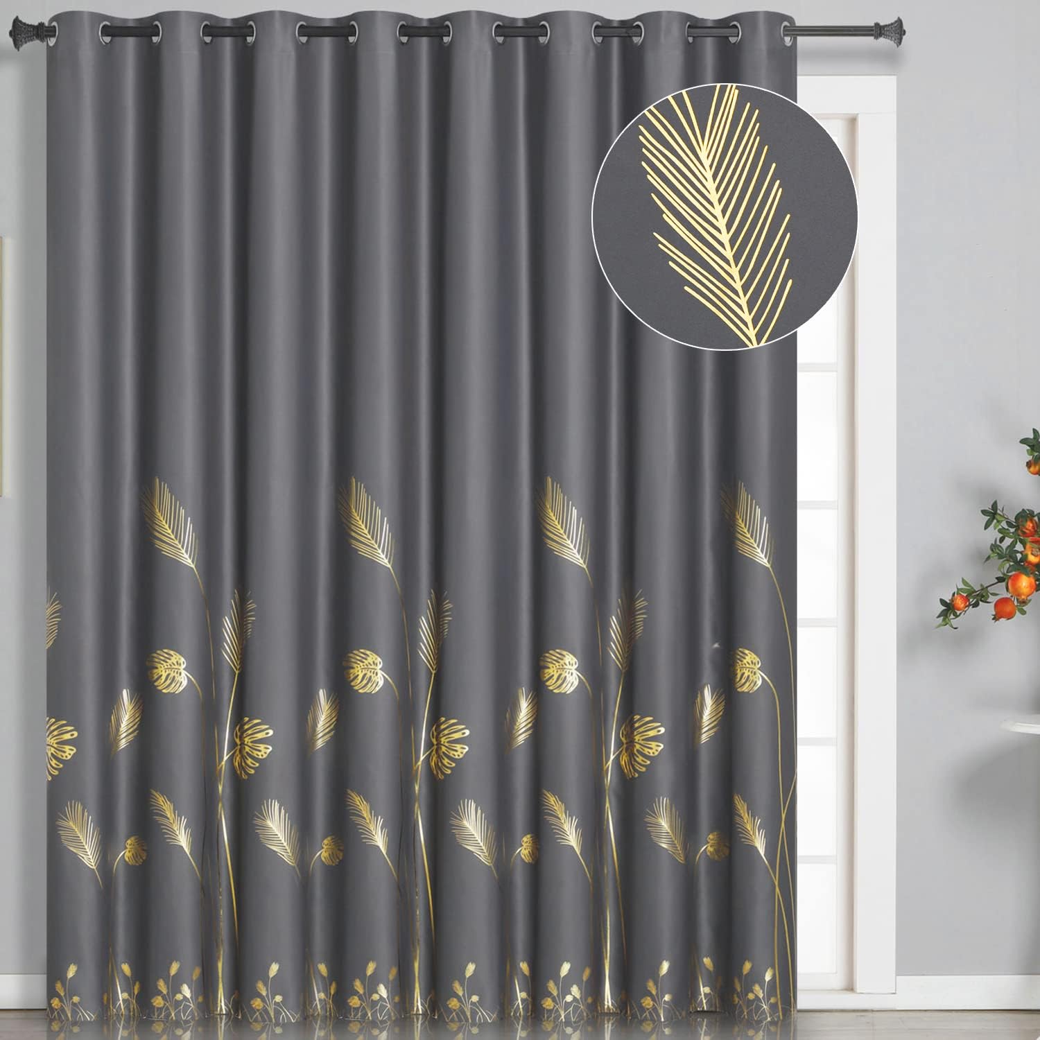 Outdoor Curtains - Estelar Textiler Blackout Curtain for Patio Door 120W x 108L Inch Long Palm Tree Curtain Energy Saving Drape for Living Room, 10ft Wide x 9ft Long, Dark Grey, 1 Panel