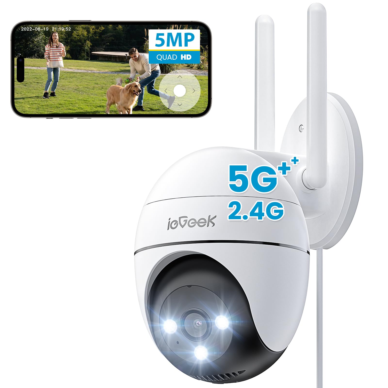 ieGeek 5MP 2.4/5Ghz Security Camera Outdoor, 360° PTZ CCTV Camera Systems,15M Color Night Vision, WiFi Home IP Camera, Human Detection, Siren and Light Alarm, 2-Way Audio, Alexa, Memory/Cloud(Wired) — image 1