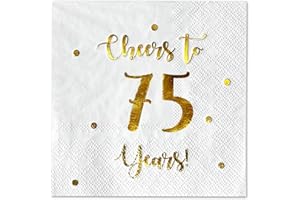 Cheers to 75 Years Cocktail Napkins | Happy 75th Birthday Decorations for Men and Women and Wedding Anniversary Party Decorat