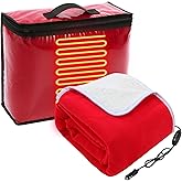 Riakrum 12V Car Heated Blanket for Cold with 2 or 3 Heating Levels 58 x 43 Emergency Winter Adjustable Temperature Electric Blanket Throw Gift Plugs in Car RV Truck SUV(Red,Normal)