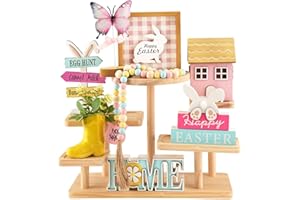 Spring Easter Decorations 8 Pieces Tiered Tray Decor Set, Cute Tabletop Easter Spring Décor for Home Shelf Mantel Fireplace O