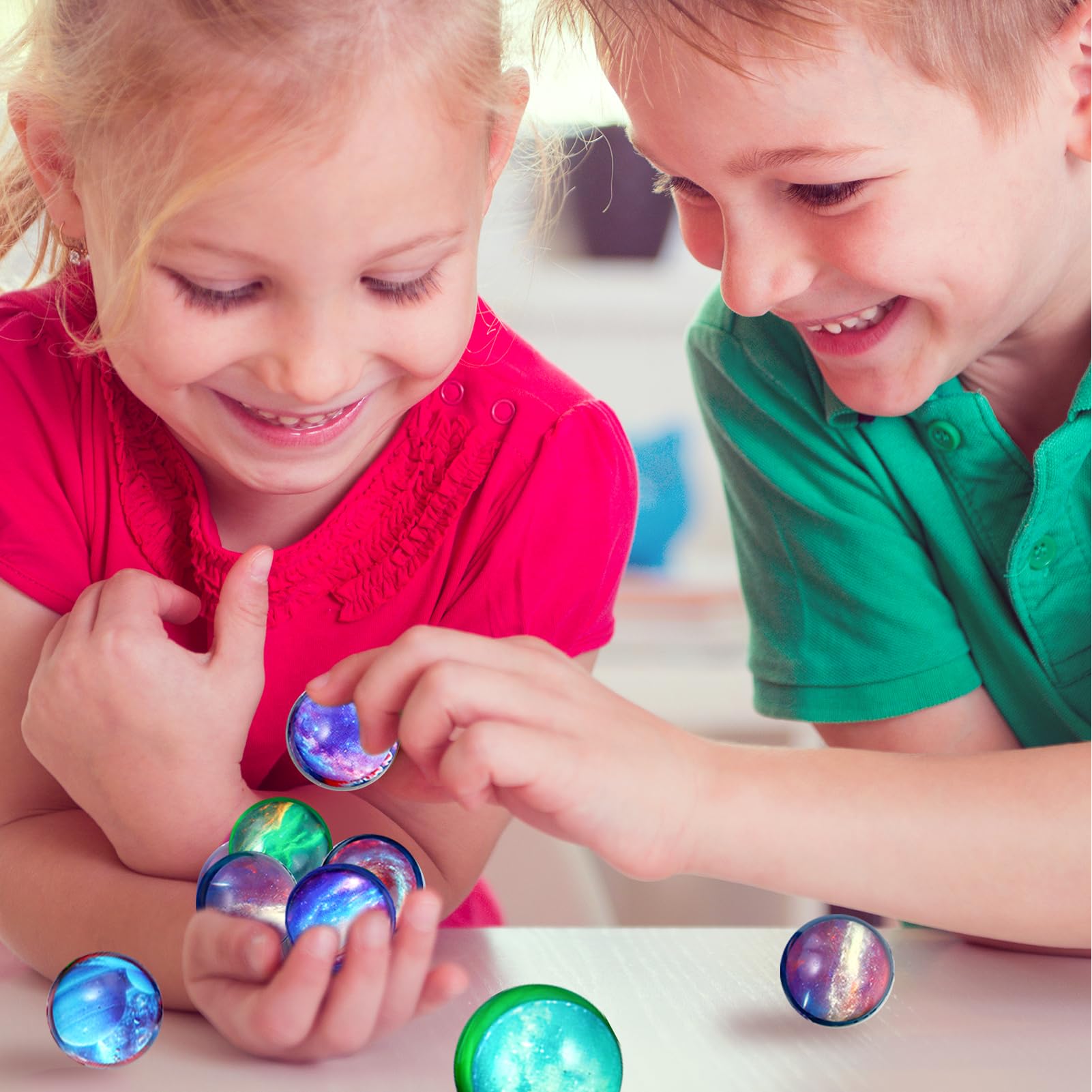 Pllieay 24PCS Galaxy Bouncy Balls, Space Balls Bulk 32mm Theme for Kids Party Favors, Christmas Gift Bag Filling B-073B