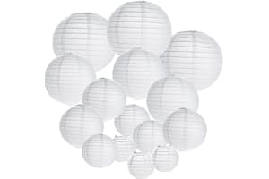 Tosnail 15 Pack Paper Lanterns, 12", 10", 8", 6", 4" White Paper Lamp for Wedding, Party Decorations, Arts and Crafts