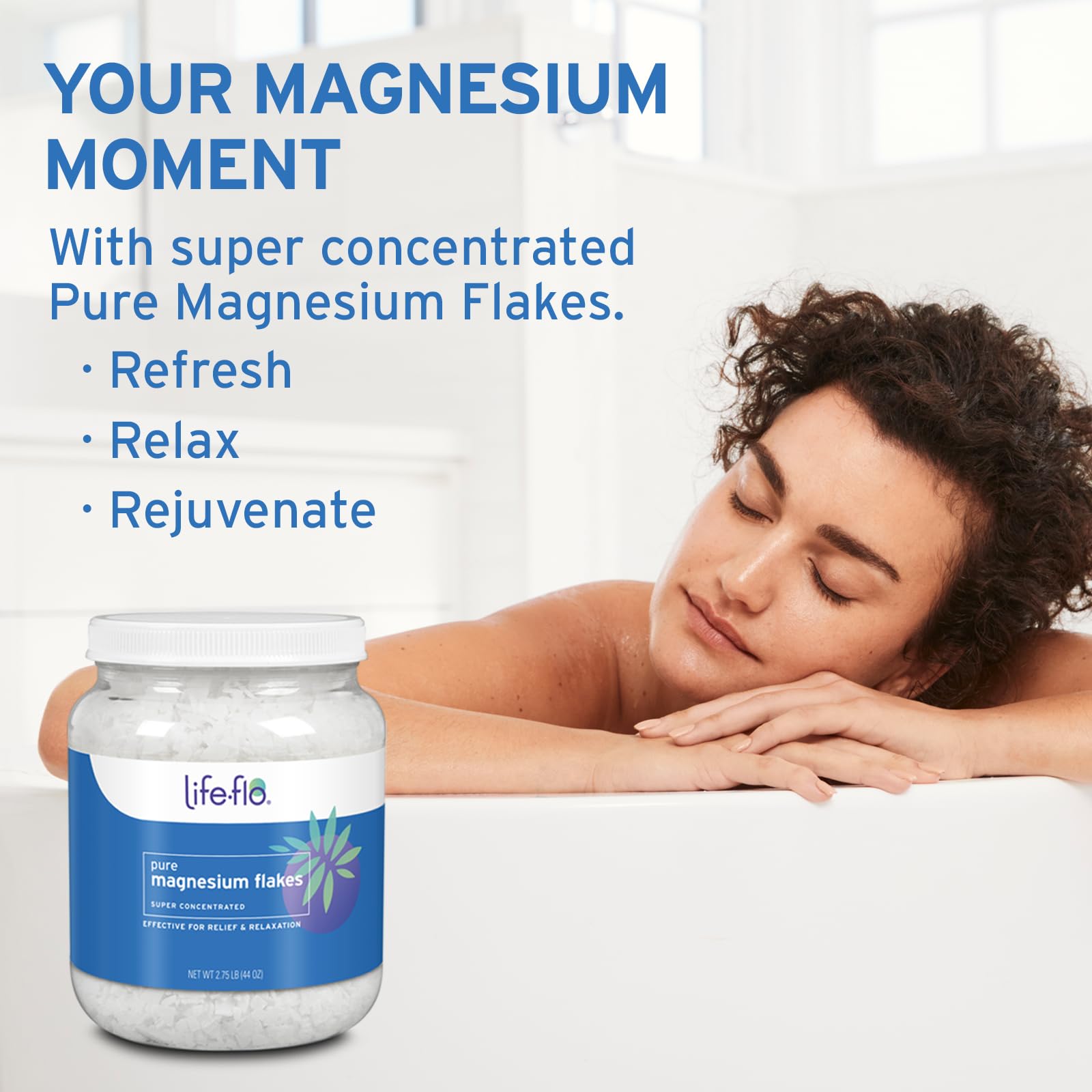 LIFE-FLO Pure Magnesium Bath Flakes - Epsom Salt Soak Alternative - Unscented Magnesium Flakes from The Zechstein Seabed - Relaxing Foot Bath with Ancient Trace Minerals - 60-Day Guarantee, 44oz