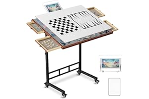 SAUCE ZHAN Puzzle Table with Drawers, 1500 Piece Jigsaw Puzzle Board with Wood Cover and Shelf, Tiltable and 14 Level Height Adjustable, Foldable Puzzle Table with Wheels for Adults Puzzle Enthusiasts