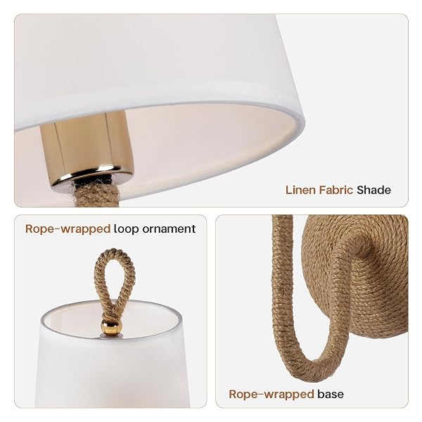 HILUXIA NATURAL RATTAN WALL SCONCE SET OF 2: BOHO COASTAL ROPE WOVEN LAMPS WITH LINEN FABRIC SHADES FOR LIVING ROOM, BEDROOM, BEDSIDE, VANITY AND HALLWAY