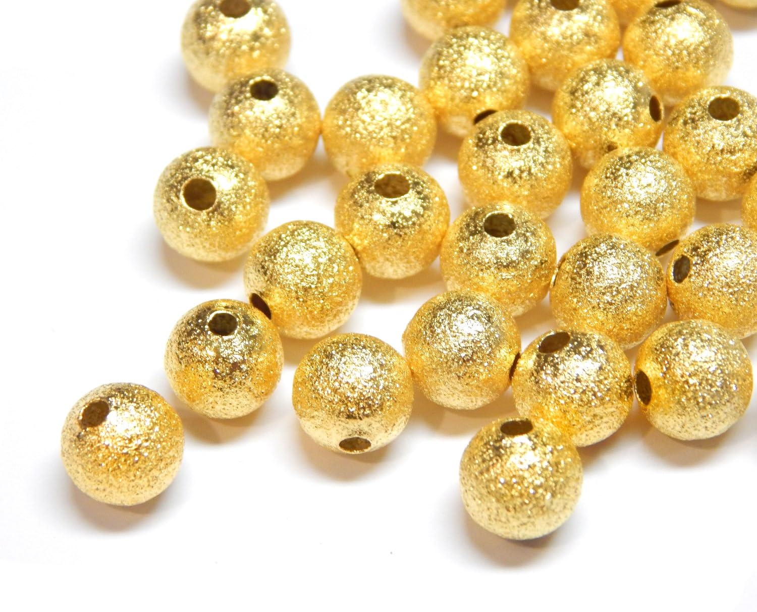 Brass Beads Star Dust Beads Stardust Metal Beads 4/6/8 mm Round Spacer Between Beads (Gold - 30 Pieces, 8 mm)