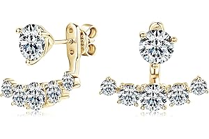 DYUNQ Moissanite Ear Jacket Earrings，Detachable Jackets Two Wearable Stud Earrings for Women, Lab Diamond 18K White Gold Plat