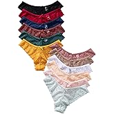 GORGLITTER Women's Floral Lace Boyshorts Panties 12 Pack Cheeky Brief Scallop Trim Sexy Low Rise Lingerie Underwear