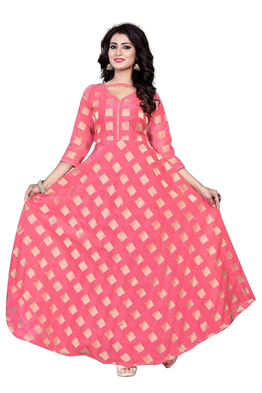 swagat sarees chanderi cotton anarkali gown for women (free size)
