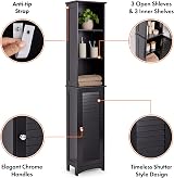 VonHaus Tall Bathroom Cabinet Freestanding Storage Slimline Tallboy Unit Black view 6