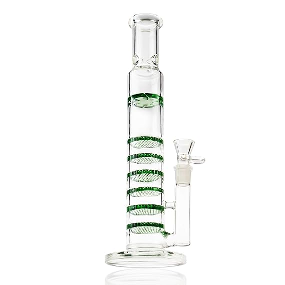 REANICE Glas Wasser Eisbong Percolator Pipe Vorkühler 18.8mm 35cm Grün Wasserpfeife Hookah Bubbler Bongs