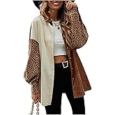 SHENHE Women's Leopard Cheetah Jacket Y2K Oversized Flannel Long Sleeve Button Down Shirts Long Animal Jacket Fall Clothes