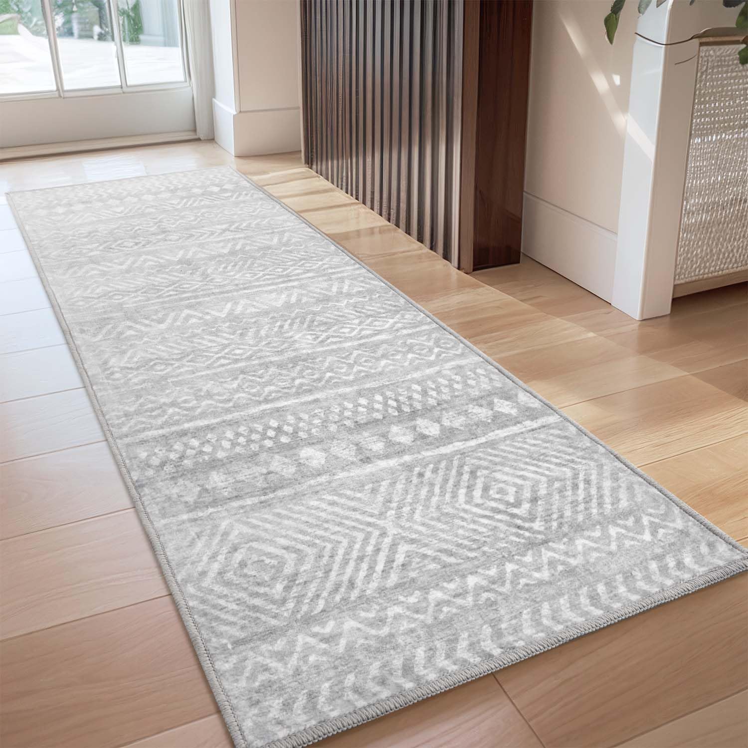 Photo 1 of Boho 2x6 ft Runner Rugs for Hallway Non Slip Hallway Runner Kitchen Bedroom Entryway Laundry Room Rug Washable Long Easy Maintain Durable Grey Neutral
