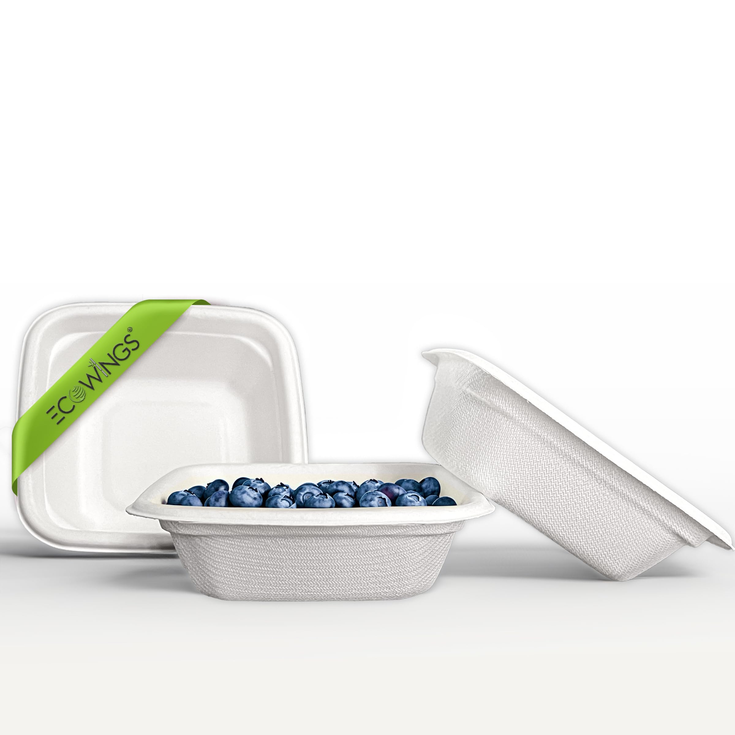 ECOWINGS Square X-Small Disposable Bowls: Sustainable Elegance for Every Bite - Compostable Paper Bowls Made of Sugarcane Fibre Bagasse, 4x4 Inch (50 Count)