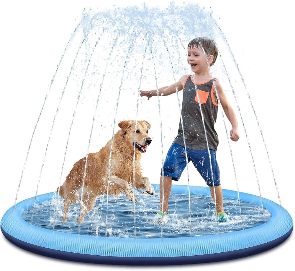 LATERN 170cm Splash Pad for Kids and Pets Non-Slip Water Play Mat