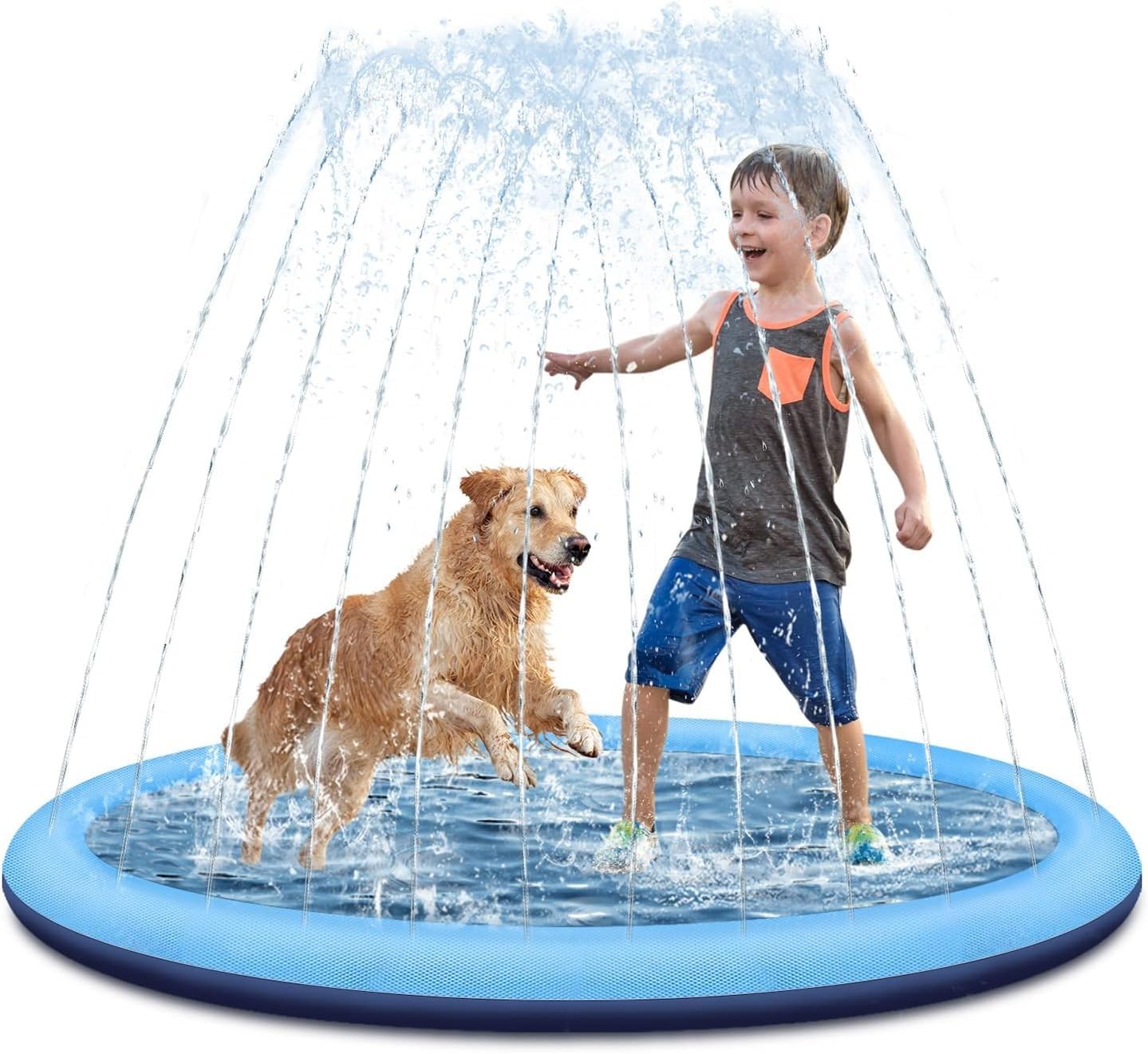 LATERN Splash Pad for Kids and Dog, 170CM Thickened Splash Play Mat Non-Slip Water Sprinkler Pad Inflatable Water Toys for Baby Toddler Boys Girls Pets Summer Garden Outdoor Play
