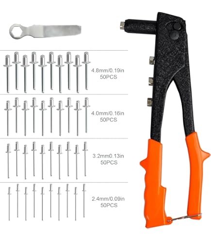 121-Piece Rivet Gun Kit With Aluminum Blind Rivets - 6 Sizes, 4 Interchangeable Heads, Storage Box