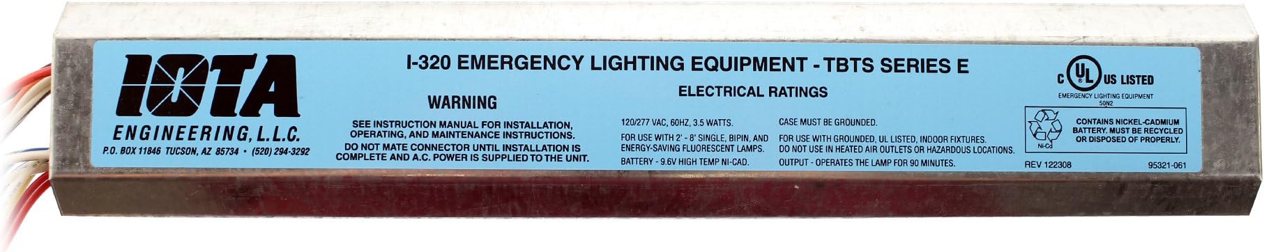 Iota I-320-TBTS-SERIES-E Fluorescent Emergency Ballast, 3.5-Watt, 120