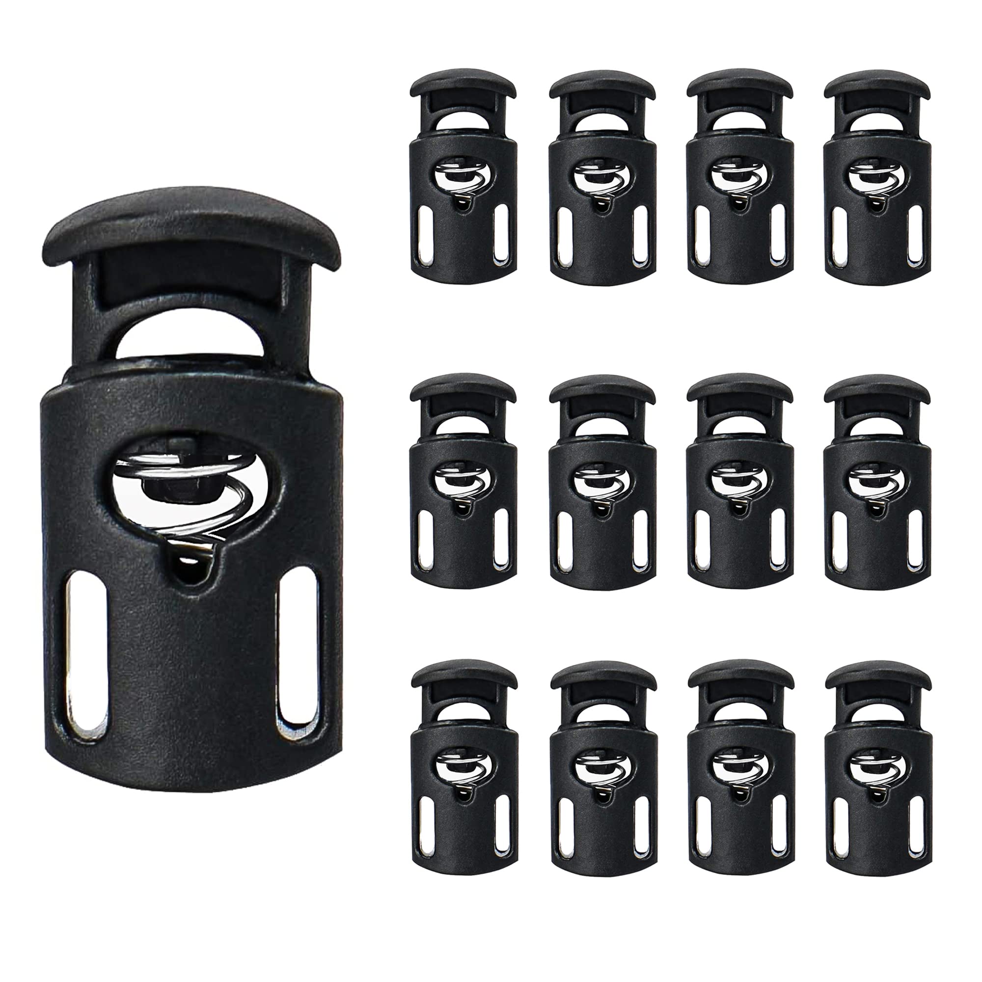 SialPro Single Hole Plastic Spring Cord Locks Toggle Stoppers for Drawstrings Paracord end Strong Heavy Duty Flate Pyjamas Shoelaces Fasteners With Spring Loaded Push Button(Pack of 24)