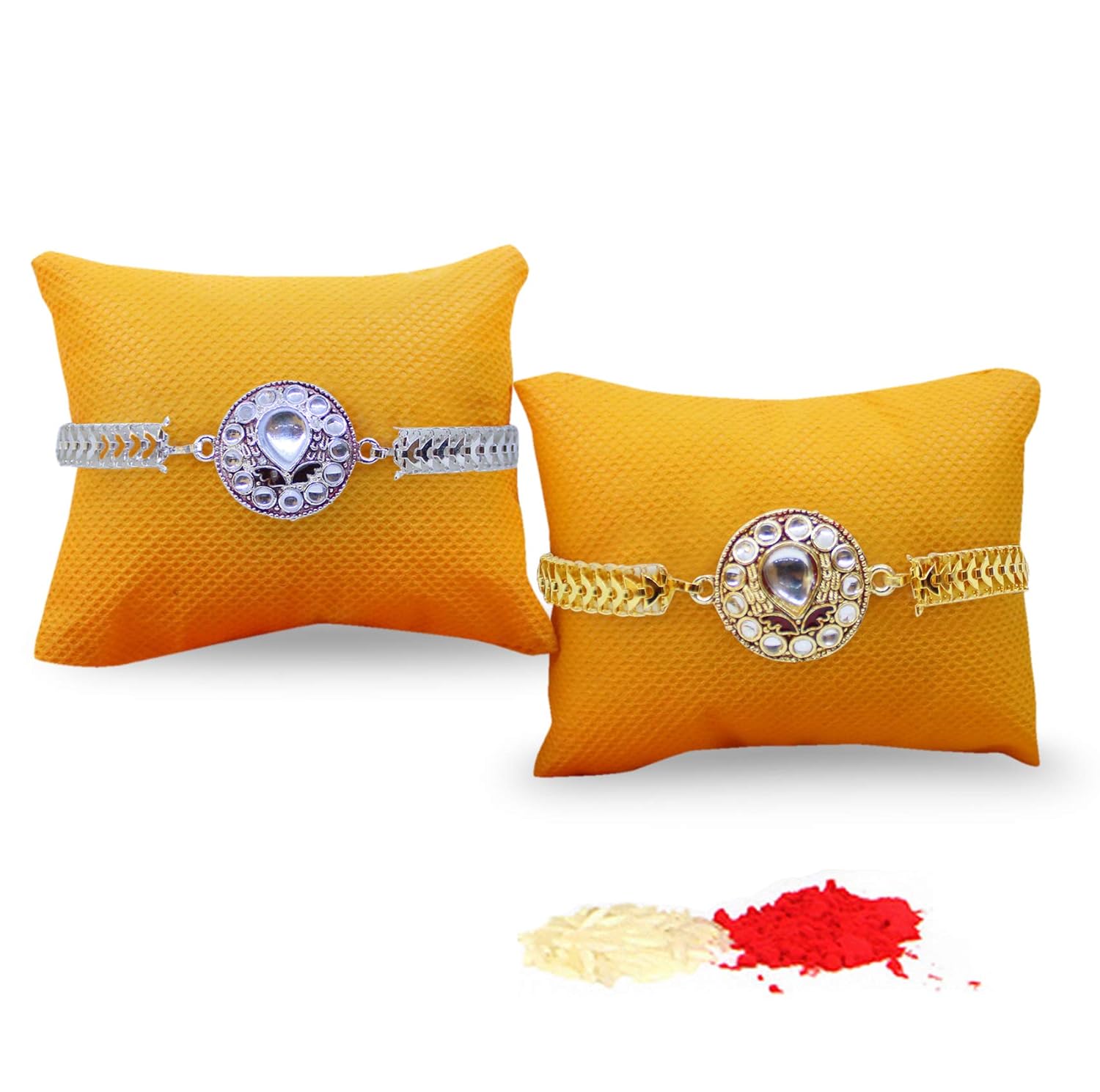 tied ribbons set of 2 rakhi with roli chawal pack for brother(men)