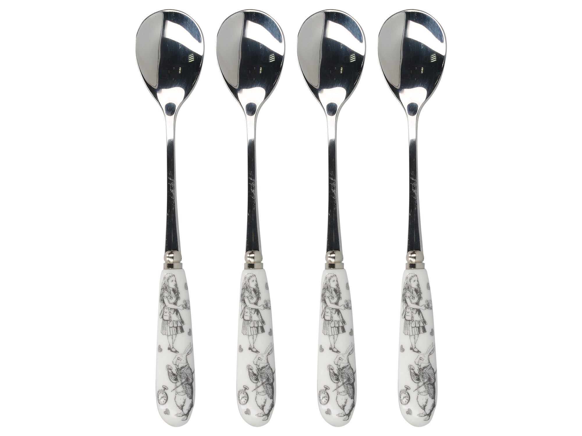V&A Alice in Wonderland Stainless Steel Teaspoons with Decorative Porcelain Handles, 15.5 cm (6") - White