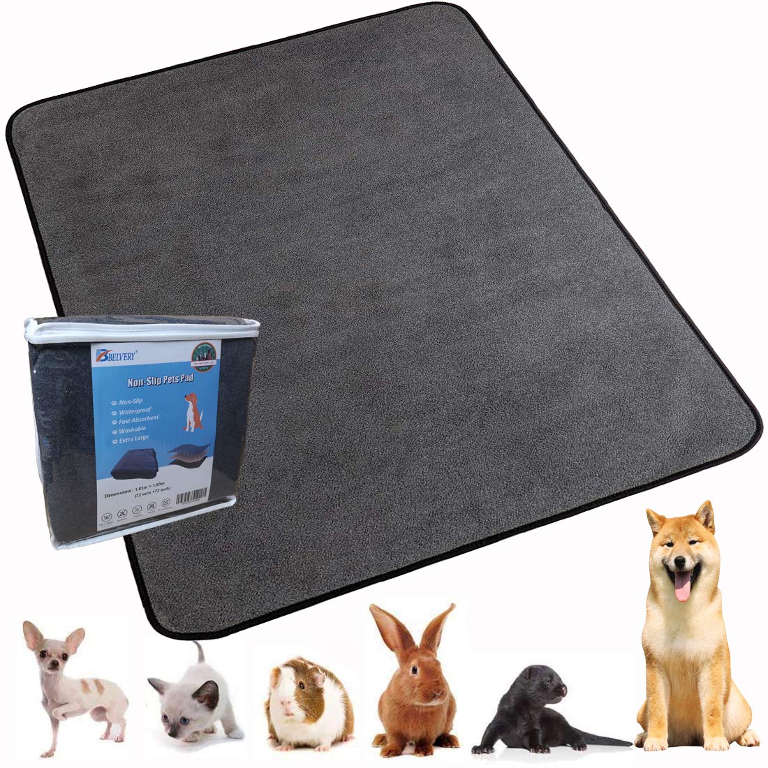 Belvery Upgraded Non-Slip Pet Pads Washable Waterproof Fast Absorbent Reusable Pet Mat for Dog Cat Rabbit Hamster Multiple Pets Travel Whelping Playpen Car Bed Sofa Extra Large 183cmÃ—183cm