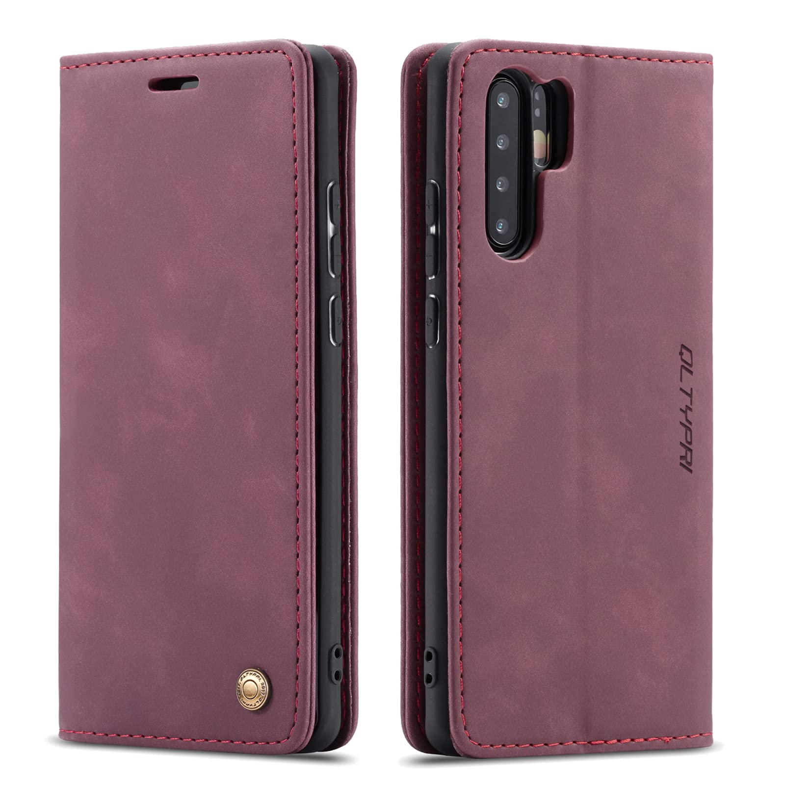 QLTYPRI Case for Huawei P30 Pro, Vintage PU Leather Wallet Case with Credit Card Slot Holder Stand Function Magnetic Closure Shockproof Flip Cover for Huawei P30 Pro - Red