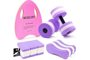 NEAGLORY 5 Pieces Water Aerobics Set, Aquatic Exercise Set Pool Fitness Equipment with Foam Dumbbell, Swim Kickboard, Pull Buoy, Aquatic Swim Belt for Water Workout