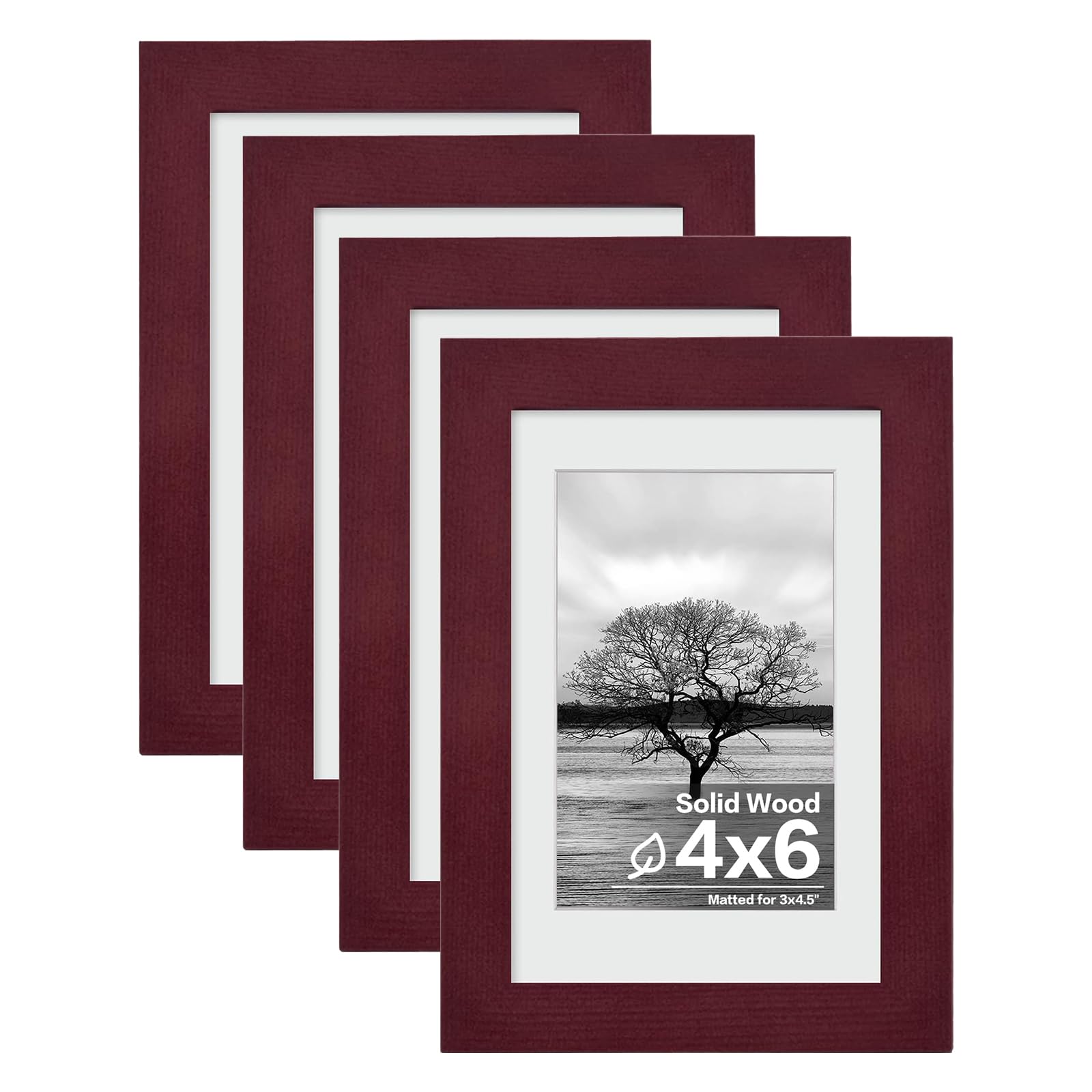 Photo 1 of Egofine 4x6 Picture Frames Set of 4 Covered by Plexiglass - Made of Solid Wood for Table Top Display and Wall Mounting photo frame Cherry Red
