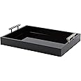 Kate and Laurel Lipton Decorative Tray with Polished Metal Handles, Black and Silver