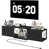 MAHANCRIS Farmhouse Floating TV Stand with Power Outlet, Wall Mounted Entertainment Center with Doors, Floating Media Console Cabinet with Storage, for Living Room, Bedroom, Black TVBK401E01