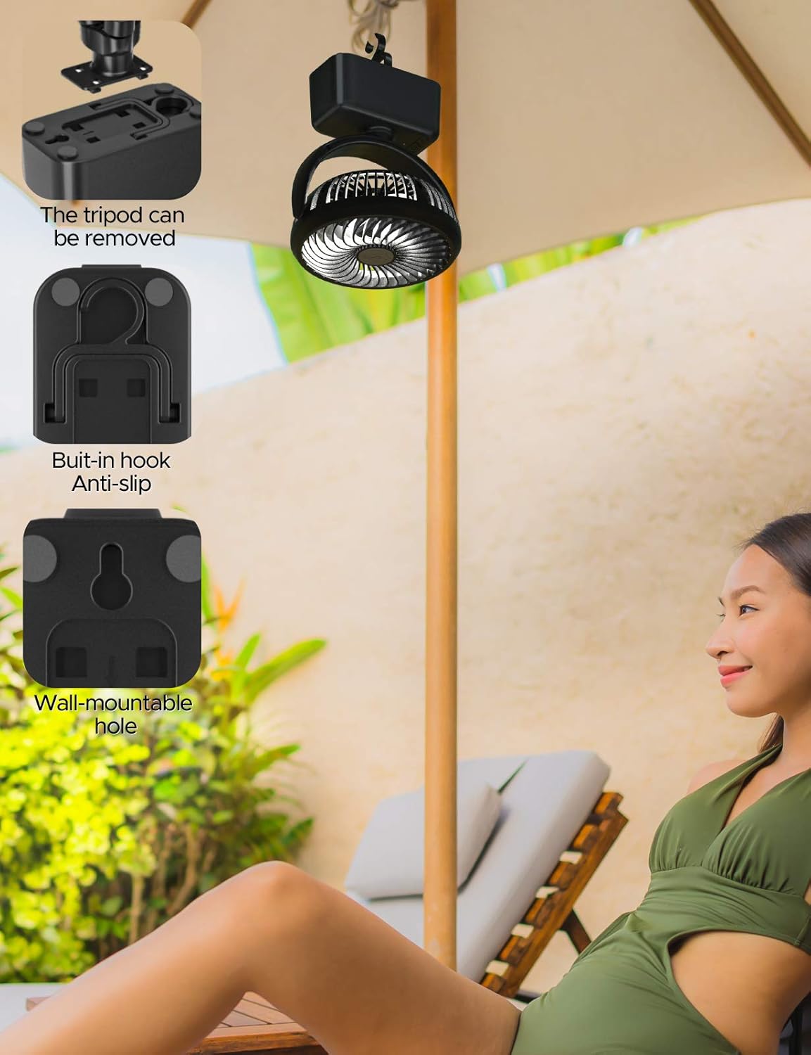 SOKOO 2021 Portable Battery Operated Desk Fan with Lights&Hook, 5000mAh USB Oscillating Personal Fan 3 speeds for Office Home Camping Outdoor Travel: Kitchen & Dining