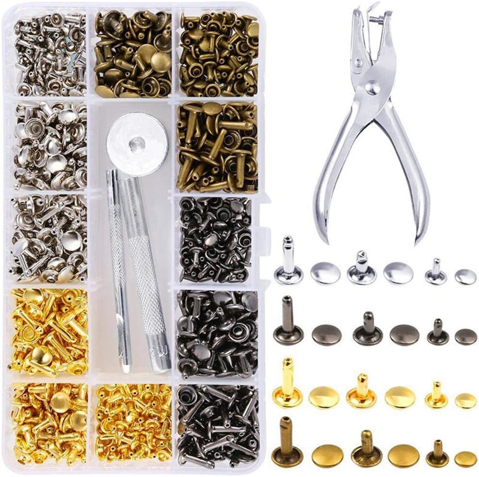 Yeldou Snap Fasteners Kit, 360 Sets Leather Snap Fasteners Kit with 4 Installation Tools, 6x6mm/8x8mm/8x12mm Leather Rivet 4 Color Leather Snaps for Clothes, Jackets, Jeans Wears, Bracelets, Bags