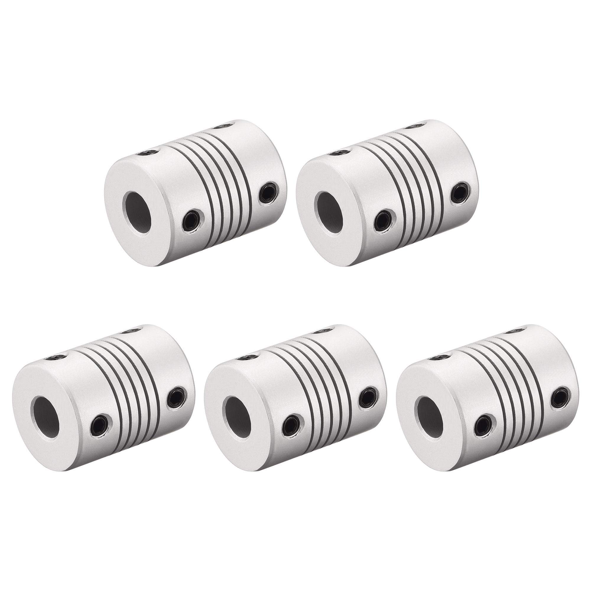 sourcing map 7mm to 8mm Aluminum Alloy Shaft Coupling Flexible Coupler Motor Connector Joint L25xD19 Silver,5pcs