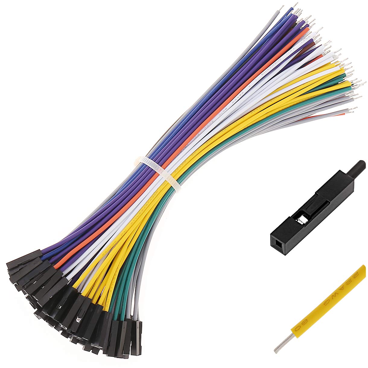 Breadboard Jumper Wires Cables 22AWG 120-Pack Female Square Head 0.1'' 10 Colors (15cm, Female to Solder Tin End)