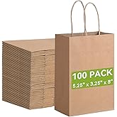 Brothersbox Small Brown Paper Bags with Handles 100PCS, 5.25 * 3.25 * 8 Inch Kraft Gift Bags Bulk for Craft Shopping Business Party Favor Retail Birthday Grocery