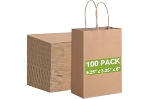 Brothersbox Small Brown Paper Bags with Handles 100PCS, 5.25 * 3.25 * 8 Inch Kraft Gift Bags Bulk for Craft Shopping Business Party Favor Retail Birthday Grocery