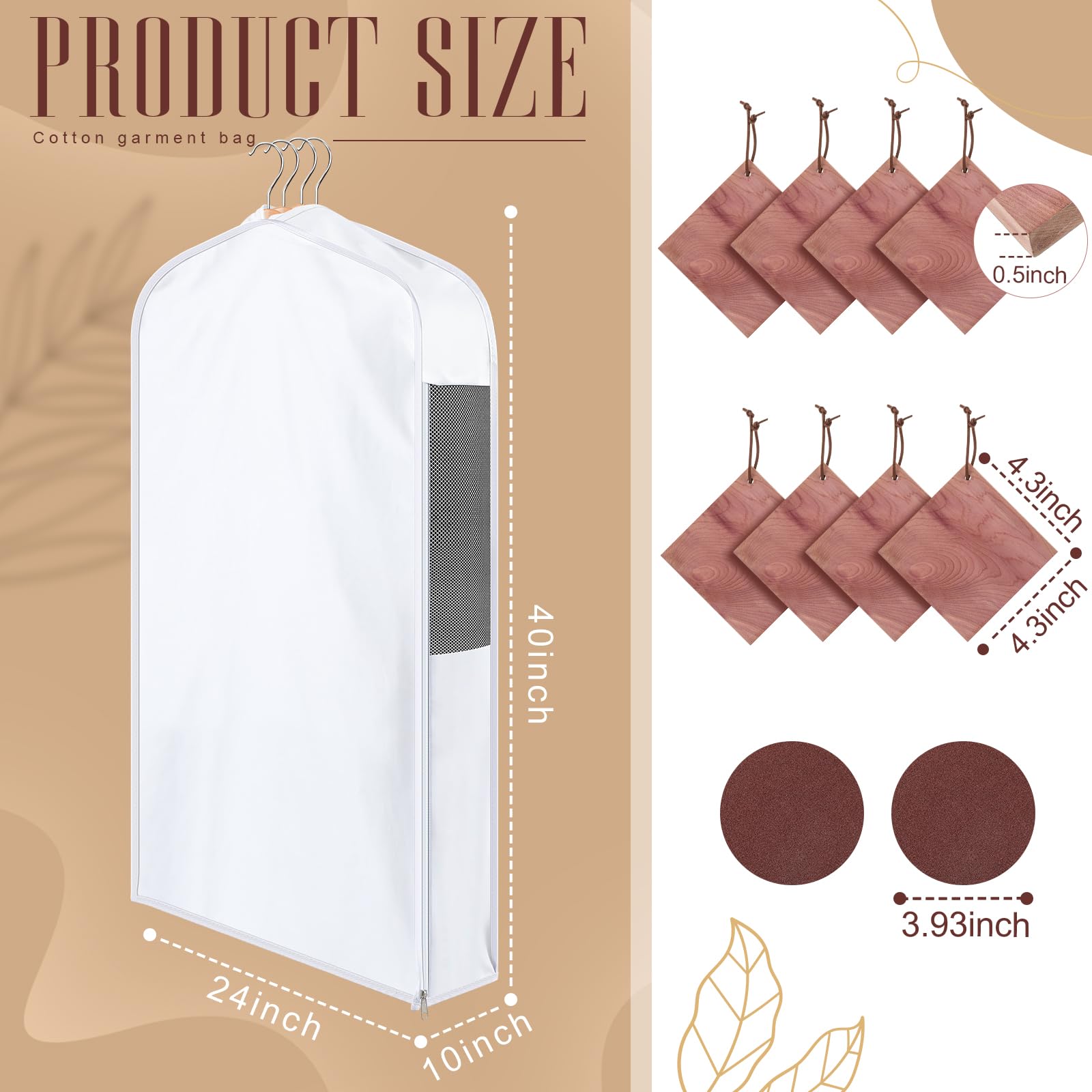 Condition photo showing New/Like New for briwooody 2 sets 40 x 24 x 10'' cotton breathable garment bags with 8 cedar blocks, moth protection