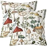 Feelyou Mushrooms Moth Reversible Throw Pillow Covers for Botancial Fungus Pillow Covers Home Decor Decorative Wild Mushroom Stuff Square Cushion Covers Set of 2 Cute Mushroom Plants 18 x 18-Inch