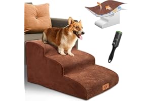 Kphico Sturdy Dog Stairs and Ramp for High Beds Or Couches,Durable High Density Foam Pet Steps 3 Tiers,Non-Slip Dog Ramp for Small Dogs and Injured Cats,Make Your Pets Get to Your Bedside Easily