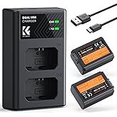 K&F CONCEPT NP-FW50 Battery and Dual Battery Charger for ZV-E10 Batteries Compatible with Sony A6400, A6000, A7, A7II, A7RII,