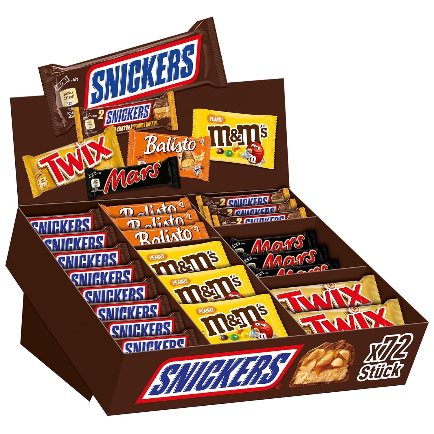 Mars, Snickers, Balisto & mehr Mixed Schokoriegel Box, Thekenaufsteller für Büro, Großpackung Schokolade, 72 Riegel (1 x 3.8kg)