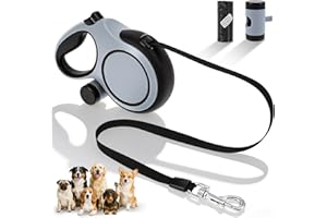 Free Retractable Dog Leash, Retractable Dog Leash with Poop Bag Holder 8 M Automatic Telescopic with Nonslip Grip 3 Mode Supp