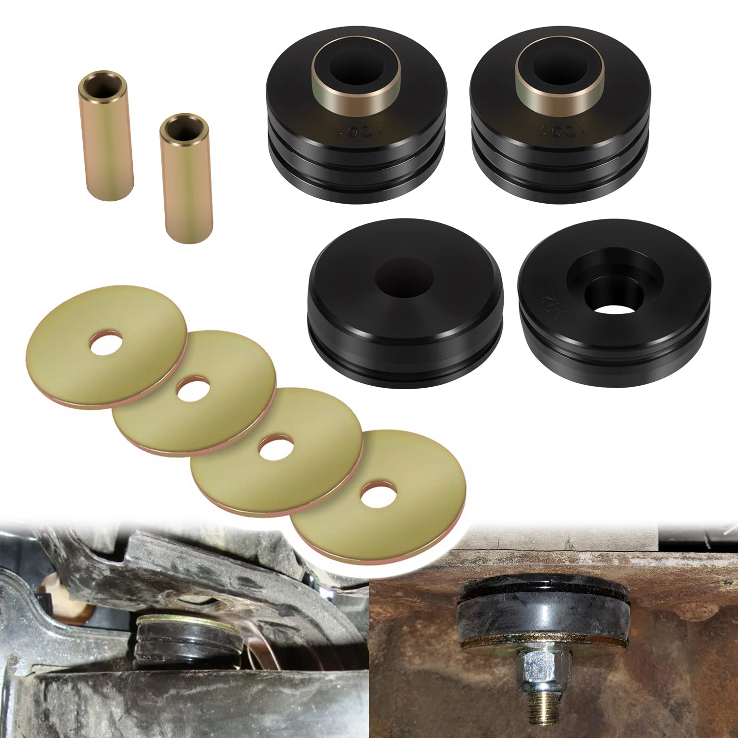 Photo 1 of 9.4102G Universal Mounts Body Mounting Bushings Universal Polyurethane Mounts / Isolators, Including 4 Washers, 2 Sleeves and 4 Bushings (Black, 2 Sets)