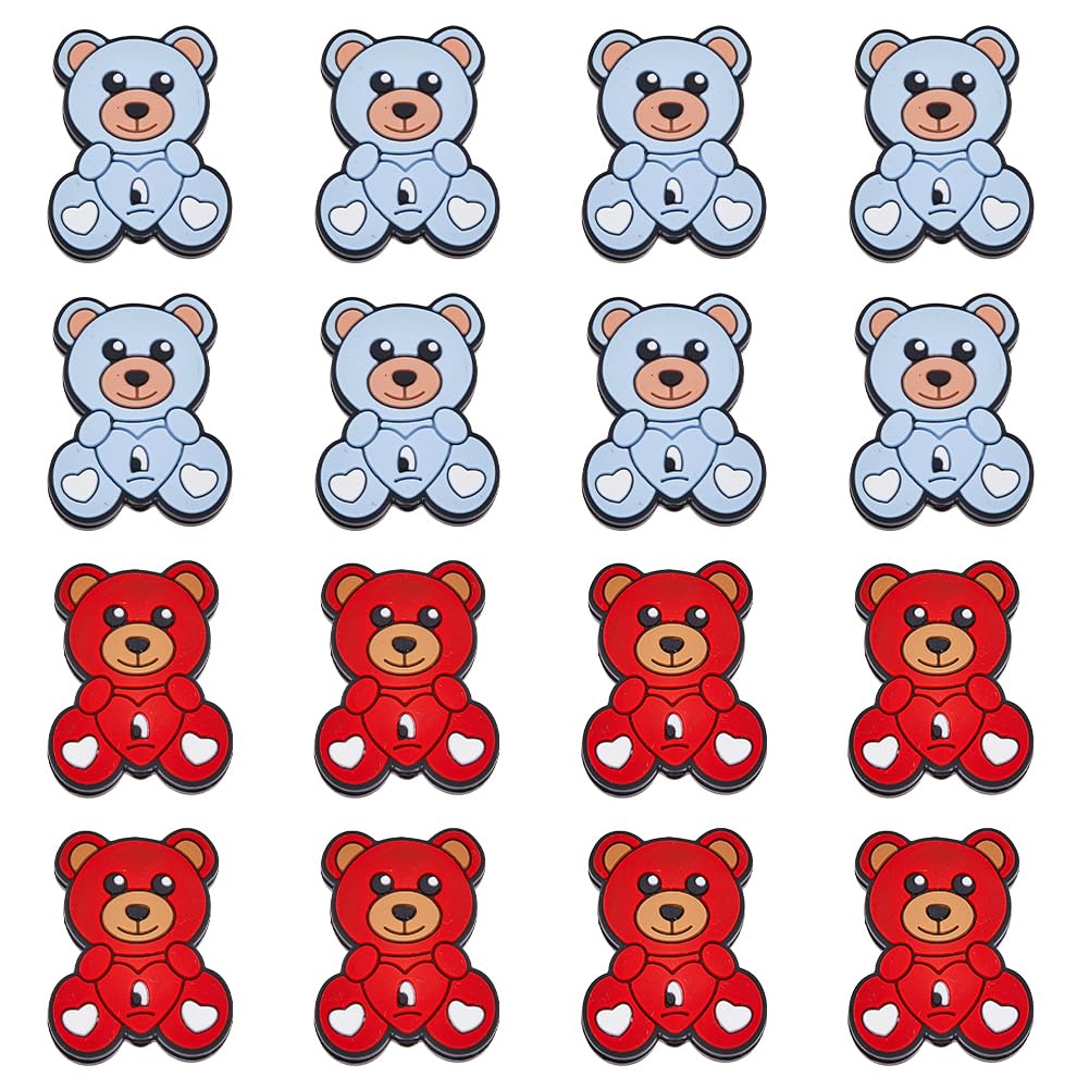 DICOSMETIC 16Pcs 2 Colors Silicone Beads Flat Bear Spacer Beads Cartoon Animal Loose Silicone Beads Cute Bead Pens DIY Beaded Phone Straps Supplies Bracelet Jewelry Making, Hole: 2mm